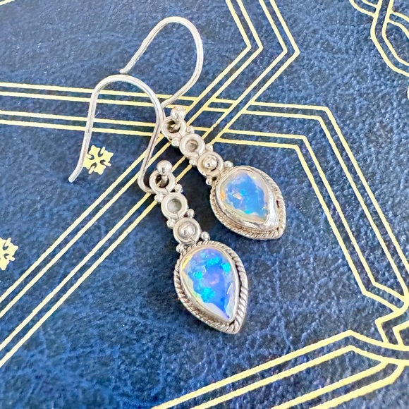 Natural Opal Handmade Sterling Silver Earrings (1.25”) - Picture 6 of 8